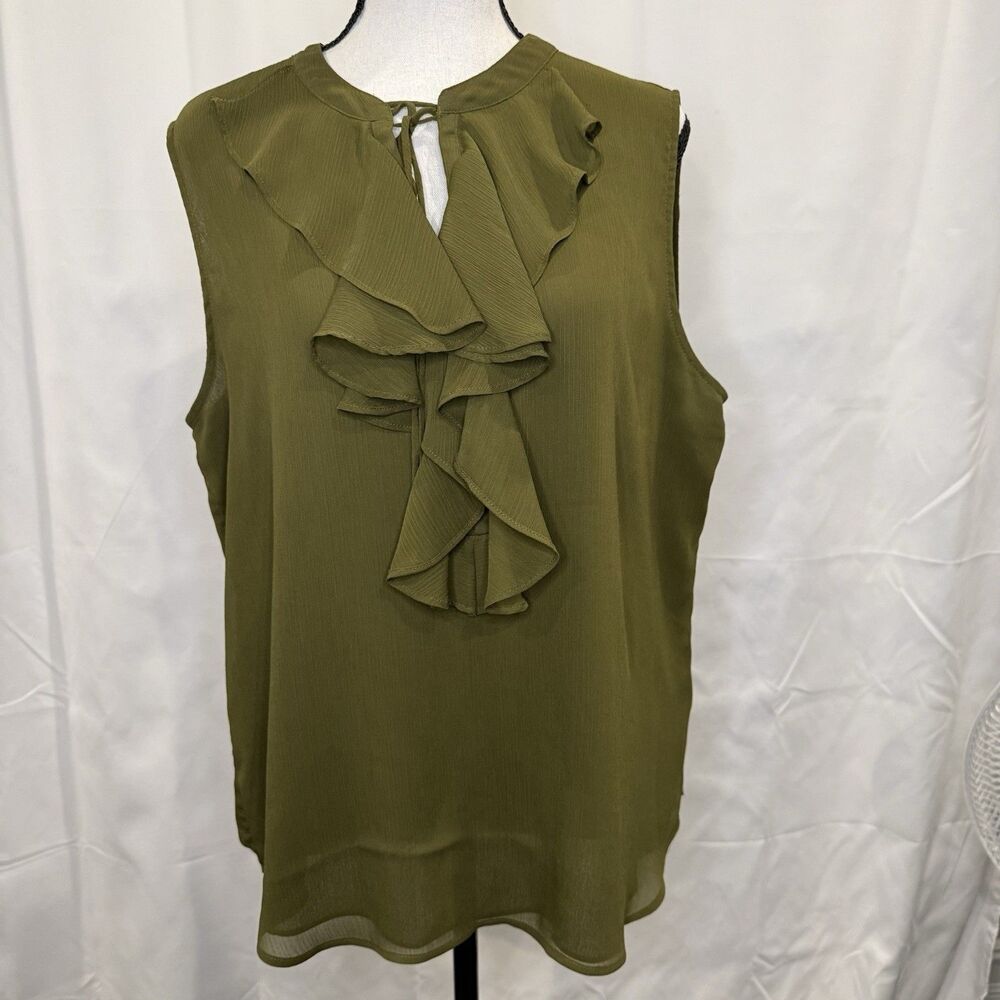 Tommy Hilfiger Ruffle Sleeveless Blouse Green Sz XL Career Office Small Stain